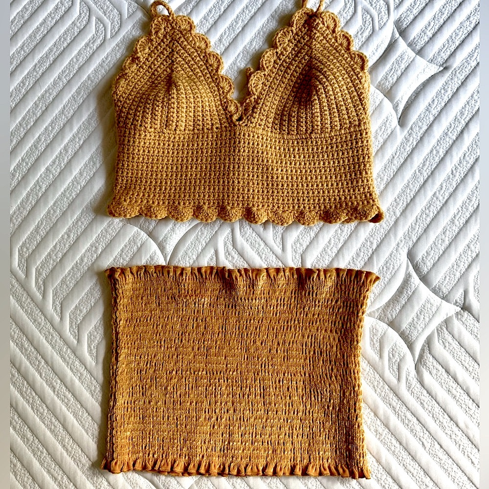 Hollister Dandelion Yellow Tube Top AND Handmade Crochet Top S/M